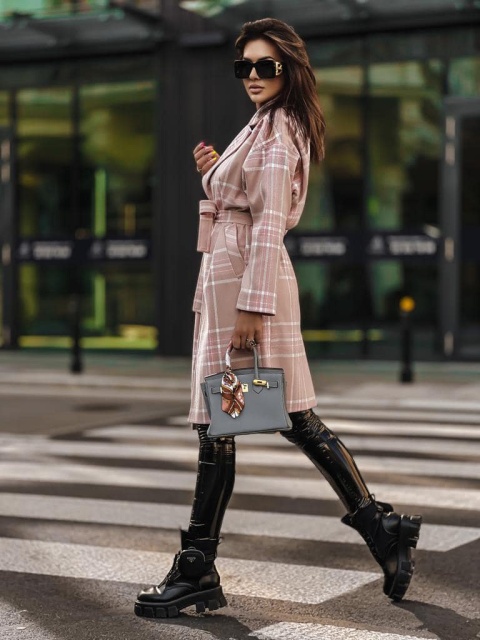 Płaszcz z domieszką wełny TOUS pudrowy - SEMPRE