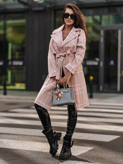 Płaszcz z domieszką wełny TOUS pudrowy - SEMPRE