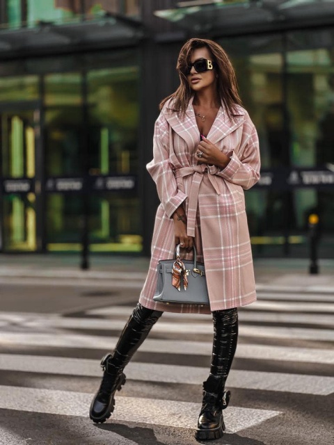 Płaszcz z domieszką wełny TOUS pudrowy - SEMPRE