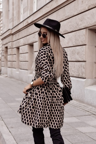 Sukienka z kołnierzykiem HONEY beżowo-czarna - XANA