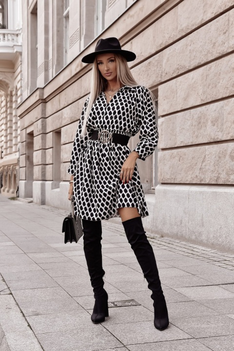 Sukienka z kołnierzykiem HONEY biało-czarna - XANA