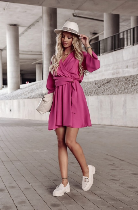 Sukienka z wiskozy z kopertowym dekoltem NICOLE fuksja - XANA