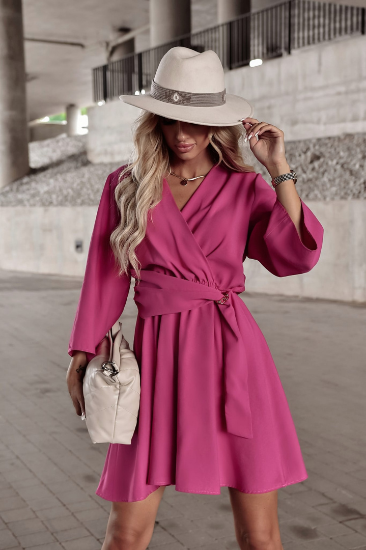 Viscose dress with envelope neckline NICOLE fuchsia - XANA Viscose dress with envelope neckline NICOLE fuchsia - XANA