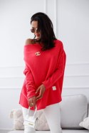 Sweter z łódkowym dekoltem FLAMINGO koralowa czerwień - ME GUSTA