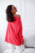 Sweter z łódkowym dekoltem FLAMINGO koralowa czerwień - ME GUSTA Sweter z łódkowym dekoltem FLAMINGO koralowa czerwień - ME GUSTA