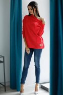 Sweter z łódkowym dekoltem FLAMINGO koralowa czerwień - ME GUSTA Sweter z łódkowym dekoltem FLAMINGO koralowa czerwień - ME GUSTA
